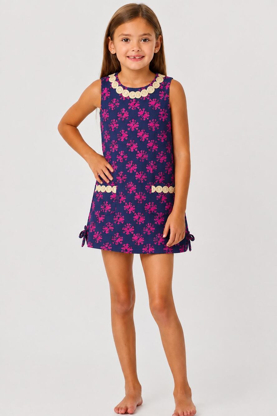 Lilly Pulitzer Girls Frog Shift Dress Pink Navy Floral Size 8